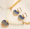 Luxury Brand Designers Necklaces Letters Stud Earring Necklace Set Geometric Famous Women Heart Crystal Rhinestone Pearl Earring Wedding Party Jewerlry Eardrop