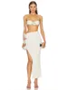 Vestido de dos piezas BEVENCCEL 2023 Blanco Sexy Diamante Flor Top corto Bodycon Falda de pierna pequeña Set Evening Nightclub Party Vendaje