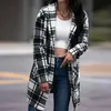 Mélanges de laine pour femmes 2023 Mode à manches longues en peluche vêtements d'extérieur Vintage Plaid simple boutonnage manteau droit dames col rabattu poche veste ample 230928