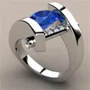 Wedding Rings Elegant Fashion For Women Silver Color Round Metal Inlaid Blue White Zicron Stones Ring Jewelry