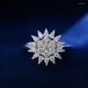 Bagues de cluster Aazuo Engagement Jewerly 18K Diamants blancs 0.85ct Solid Gold Sun Flower Haut de gamme Tendance Senior Party Fine Bijoux