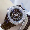 Diamond Watches Kadın Ünlü Marka Siyah Seramik Saat Kadınları Straping Kadınlar Kol saati Rhinestone Kadın Bilek Saatleri 201204238Q