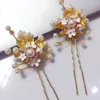 Hair Clips White Enamel Flower Bridal Hairpins Elegant Women Pearl Jewelry Golden Leaf Wedding Accessories