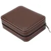 Luxury Brown dragkedja Sport Storage Watch 4 Case Organizer Leather Watch Travel Case For Four Watches Velvet foder hela boxe308g