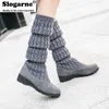 Femmes chaussettes Bottes printemps automne cuissardes femme tricot tissage laine longue botte sur genou élastique compensées Bottes 230922