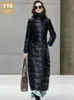Kvinnors läder faux runway kvinnor märke max lång äkta down jacka tjock varm elegant damer vinter överrock svarta jackor 230928