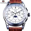 Forsining Moonphase Calendar Display Brown Leather ShangHai Automatic Movement Mens Watches Top Brand Luxury Mechanical Watches2496