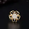 Anéis de cluster S925 prata esterlina incrustada hetian jade anel feminino moda personalidade estilo chinês flor zircão abertura