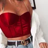 Mulheres camisetas Mulheres Sexy Cetim Crop Tops Bustier Top com Corrente de Metal Sólida Sem Mangas Tanque Feminino Spaghetti Strap Camisole Streetwear