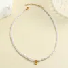 Pendant Necklaces Bohemian Yellow Crystal Love Heart Imitation Pearl Necklace For Women Stainless Steel Cold Color Clap