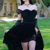 Robes décontractées Halloween 2023 Robe gothique Goth Lolita Mini Noir Drapé Bodycon Vintage Fête d'anniversaire pour manches courtes Frenulum Beach