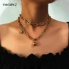 IngeSight Z 2 pièces ensemble multi-couches Vintage cadenas boule pendentif collier Punk ras du cou colliers collier pour femmes bijoux 310h