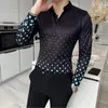 Męskie koszule puszki prolka kropka nadruk dla mężczyzn 2024 Summer Long Rleeve Slim Shirt Męska Business Social Dress Party Tuxedo Bluzka