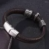 Charm Bracelets Fashion Cross Bracelet Men Jewelry Brown Braided Leather Handmade Stainless Steel Magnetic Clasps Punk Wristband FR0109