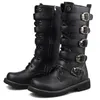 Boots Large SizeMen's Leather Motorcycle Boots Mid-calf Military Combat Boots Gothic Belt Punk Boots Men Shoes Tactical Army Boot 230928