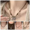 Chaînes Bijoux Chinois Collier À La Main Pierre Perlée Chaîne Tendance Vintage Corde Noire Pour Punk Collier Hippie Unisexe