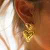 Dangle Earrings Luxury Trendy Double Heart Shaped Gold Plated Smooth Love Titanium Drop Women Girl Romantic Gifts
