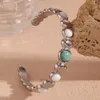 Bangle Bohemian Owalny Kształt Tianhe Stone White Jade Otwarcie złotych srebrnych kolorów Wodoodporne bransoletki ze stali nierdzewnej dla kobiet