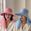 Chapeaux à large bord chapeau grandes casquettes de randonnée couverture visage casquette de cueillette de thé femmes soleil été protection UV seau avec rabat de cou
