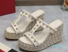 Silk Torchon Mules Slippers platform pump heels wedge Slides women peep Toes Sandals Women's luxury designer Holiday Casual shoes