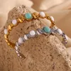 Bangle Bohemian Oval Shape Tianhe Stone White Jade Opening Gold Silver Color Waterproof Stainless Steel Bracelets For Women