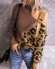 Women's Sweaters Spot 2023 European And American Autumn Winter Color Matching Leopard High Neck Strapless Sweater