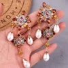 Dangle & Chandelier Vintage Long Multi Color Statement Rhinestone Big Earrings For Women 2021 Trendy Pearl Crystal Fashion Jewelry278G
