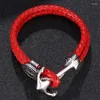 Charm armband trendiga män kvinnor smycken rostfritt stål ankare spänne dubbel lager rött läder flätat armband fr0180
