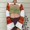 Женские свитера Xingqing, укороченный топ, свитер для женщин, одежда в стиле гранж с открытыми плечами, расклешенный пуловер с длинными рукавами, вязаная крючком трикотажная одежда