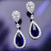 Stud Fashion Jewelry Ladies Blue White Water Drop Shaped Crystal Zircon Metal Dangle Earring for Women Party 230928