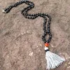 ST0186 108 collier de perles Mala sautoir avec gland noué collier en pierre d'onyx noir mat collier chapelet fantaisie 240d