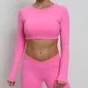 Camisas ativas sem costas de manga comprida colheita superior yoga ginásio feminino camiseta de fitness esporte lycra roupas esportivas outono roupas femininas rosa