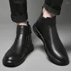 Stiefel Hohe Qualität Business Herren Weiche Sohle Casual Echtes Leder Seite Reißverschluss Männliche Schuhe Winter Plus Samt