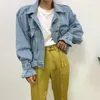 Vestes Femmes Veste en jean pour femmes 2023 lâche simple boutonnage col rabattu manches bouffantes vintage mode coréenne manteau court