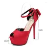 Scarpe eleganti Maogu Rosse Tacchi alti Scarpe da donna Décolleté con plateau Scarpe da donna con tacco a spillo con farfallino 2023 Peep Toe da donna 34