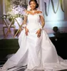 2023 Oct Arabic Aso Ebi Plus Size White Mermaid Wedding Dress Lace Beaded Sequined Bridal Gowns Dresses ZJ505
