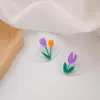 Boucles d'oreilles pendantes asymétriques coréennes en résine douce, goutte de fleurs pour femmes, fleur acrylique transparente ronde, bijoux cadeau de fête 2023