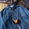 Camicie casual da uomo Camicia di jeans in tessuto con trama indaco giapponese autunno e inverno Giacca di lavaggio ampia a maniche lunghe in tinta unita alla moda