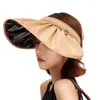 Sombreros de ala ancha Mujeres Verano Color sólido Tapa vacía para el sombrero de sol Protección UV En forma de concha grande plegable ajustable al aire libre