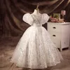 Ball Gown Princess Flower Girl Dresses For Wedding Pearls Beaded Crystal Christening Baptism Appliqued Pageant Gowns Shiny Tulle First Holy Communion Dress 403