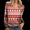 여자 후드 크리스마스 테마 3D 인쇄 패션 여성 긴 소매 티셔츠