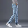 Erkekler Kot Sonbahar Giyim Erkekler Yüksek Kalite Streç açık Mavi Kot Moda Pileli Retro Cep Sıska Pantolon Pantolon 28-40