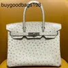 Bolsas de avestruz BK30 Pearl cinza sul -africano KK Couro completo Handmade de cera rara fios de grande capacidade hmuz