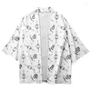 Abbigliamento etnico Modello semplice stampato Bianco allentato Kimono giapponese Pantaloncini da spiaggia Uomo Donna Streetwear Camicia Yukata Cardigan Haori Cosplay