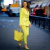 Women's Two Piece Pants Elegant Formal Suits For Women Office Lady Yellow Custom Made Double Breasted Peaked Lapel Jacket Slim Fit Cloth