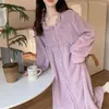 Mulheres sleepwear inverno camisola mulheres macio roxo doce mais grosso quente moda v-pescoço senhora baggy adorável chique coreano nightwear aconchegante