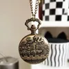 Pocket Watches Watch Steampunk Quartz With Chain Hollow Heart Cover Necklace Bronze Color Alloy Fob Clock Men A Tourist Souvenir