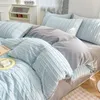 Bedding Sets 150/180/200CM Grey-blue Simple Stripe Brushed Bed Sheet Duvet Cover Pillowcase Four-piece Spring Autumn Set M046-4