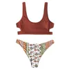 Costumi da bagno da donna Moda Bikini sexy Stampa Set da 2 pezzi Abito da spiaggia Costume da bagno Ombelico Scollato Canotta Abiti da sub per feste