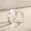 Bagues de cluster Silver-Plaque Français Drop Glaze Romantique Couple Bague Simple Personnalisé Sun Moon Titanium Acier Ouvert Cadeau de la Saint-Valentin